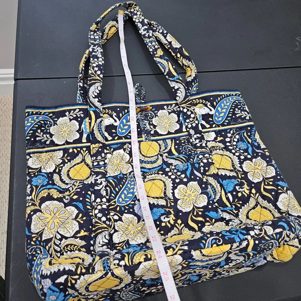 Vera Bradley Quilted Tote Bag Ellie Blue Elephant Floral Pattern Shoulder Purse